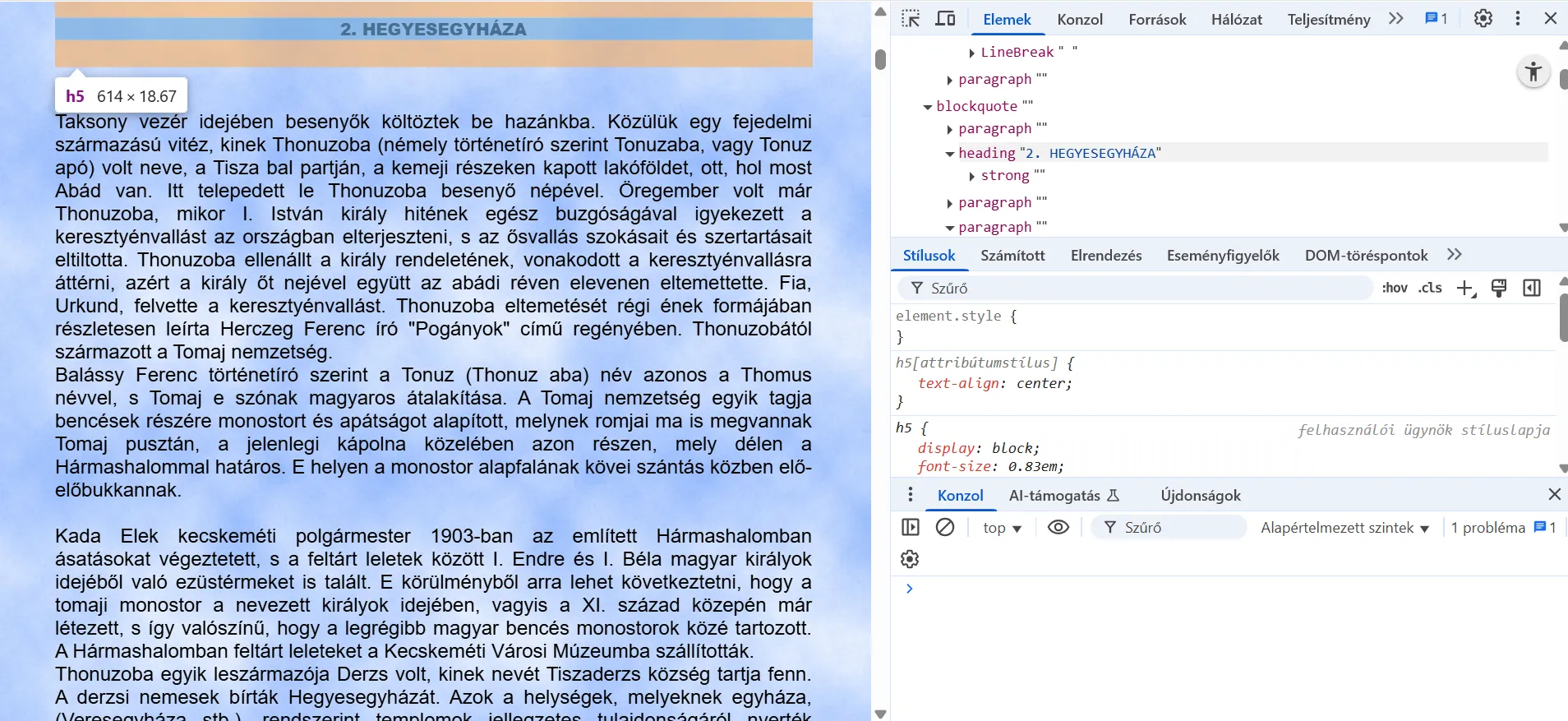 3. ábra: Nem jól használt címsorstuktúra – alcímként megjelenő szöveg kódban nem jelölve